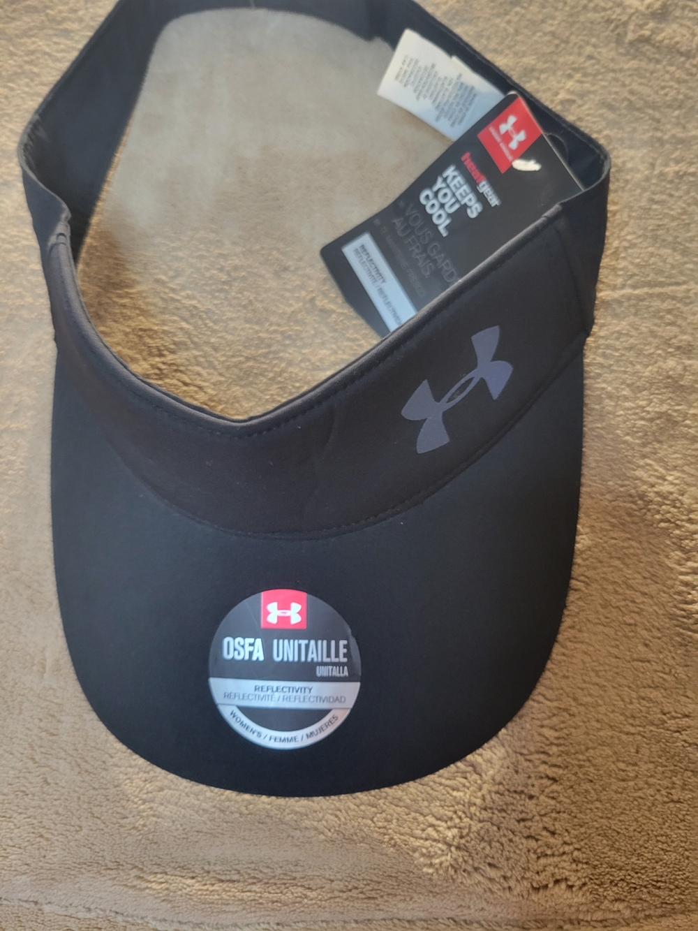NWT Under Armour Black Woman's Athletic Activewear Visor with Reflective Logo